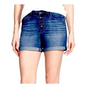 Jessica Simpson High Waist Vintage Denim Shorts Dark Wash Button Fly Size 27